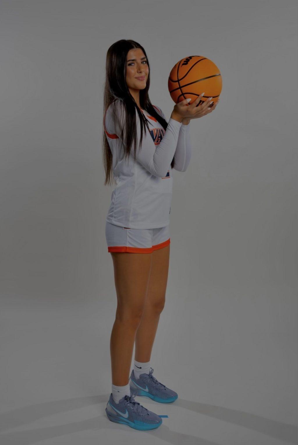 Sotell prepares for a picture during her first media day in 2024. Sotell is the only freshman on the team, and recorded a season high of 24 points against the University of New Mexico on Dec. 15. Photo courtesy of Chloe Sotell