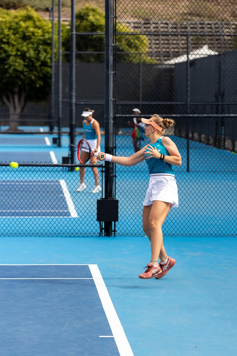 Freshman tennis player Anastasiia Grechkina plays her first match with the Waves on Jan. 25 against Arizona at the Ralphs-Straus Tennis Center. She defeated her Arizona singles opponent in three sets.