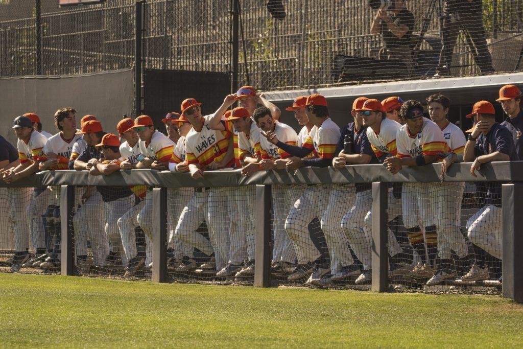 The Waves cheer on their teammates as they get ready to bat against the University of California, Santa Barbara, on Feb. 25 at Eddy D. Field Stadium. Coming into this matchup, Pepperdine had a 1-7 record on the season. Photos by Kasten Grimm