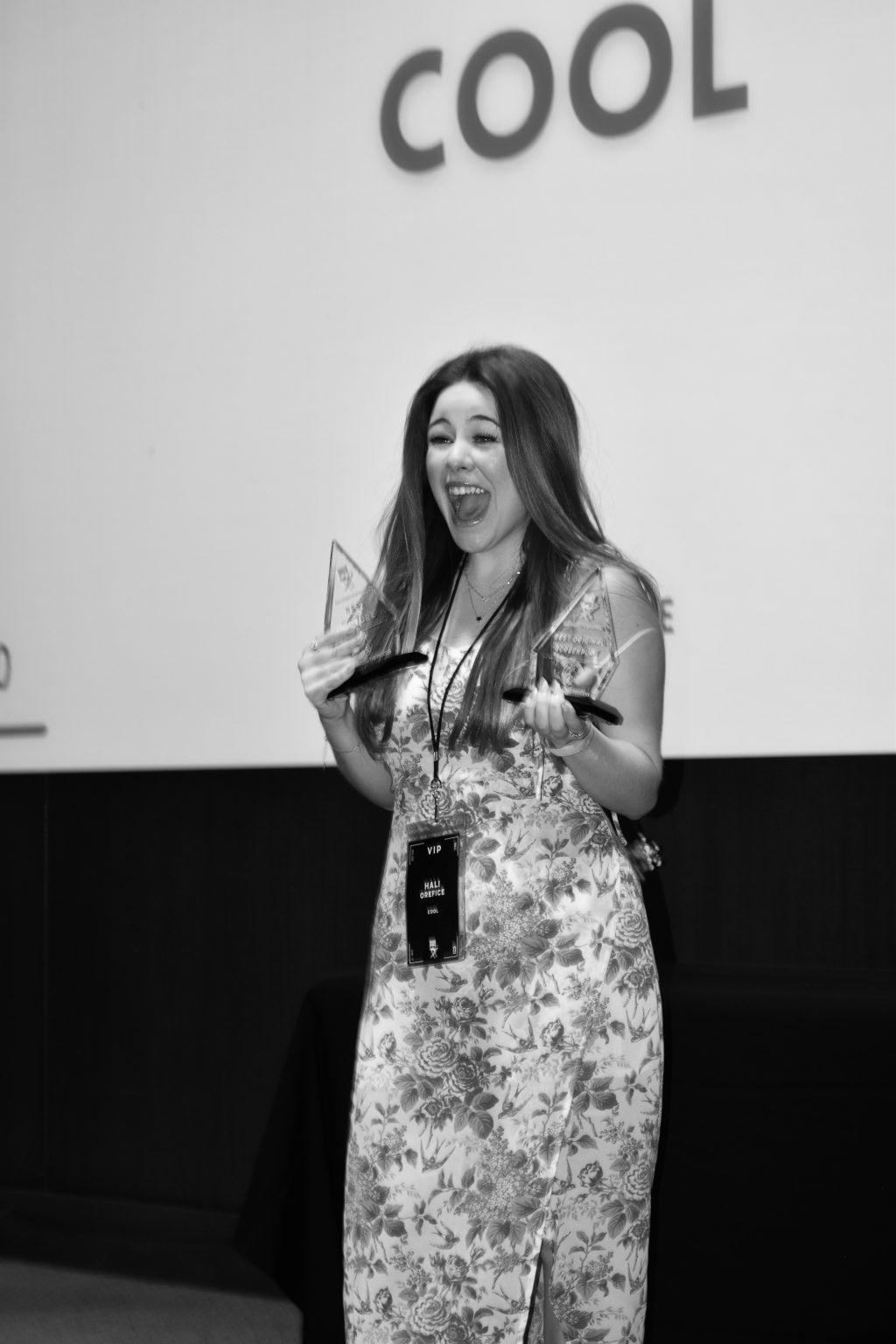 Hali Orefice wins the Best Original Screenplay award in Elkins Auditorium on Jan. 31. The award was Orefice's ninth award won at ReelStories.