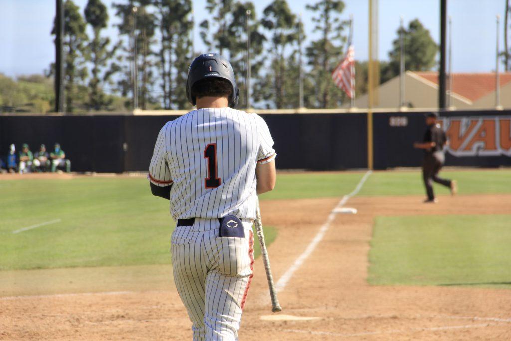 Graduate outfielder Nick Upstill walks up to the plate against Tulane University on Feb. 28 at Eddy D. Field Stadium. Upstill has 46 career hits at Pepperdine.