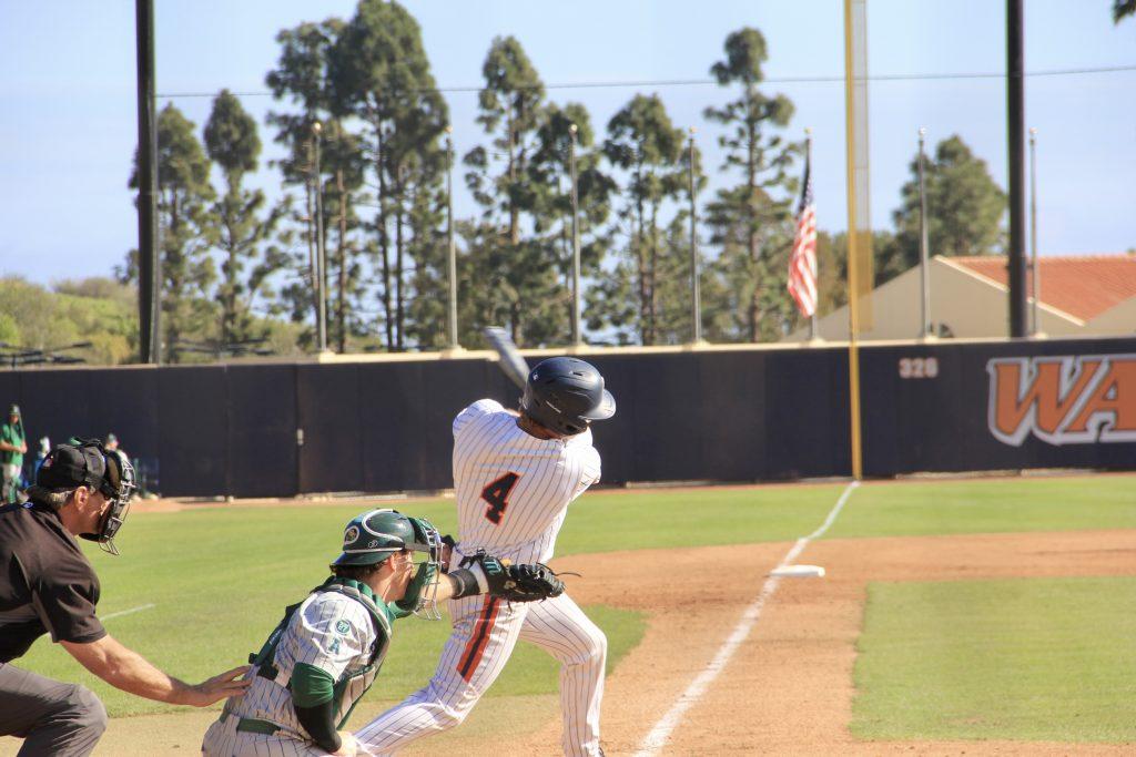 Redshirt sophomore outfielder Joe Cardinale swings at a pitch against Tulane University on Feb. 28 at Eddy D. Field Stadium. Cardinale has six hits on the season.