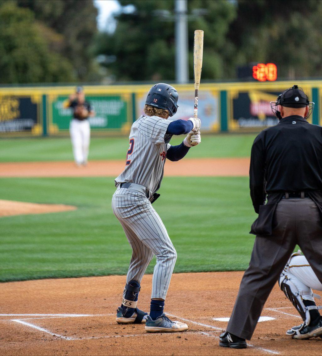 Senior infielder Justin Rubin prepares for a pitch against Long Beach at Bohl Diamond at Blair Field on March 11. Rubin finished the game with one hit and two RBIs in five at-bats.