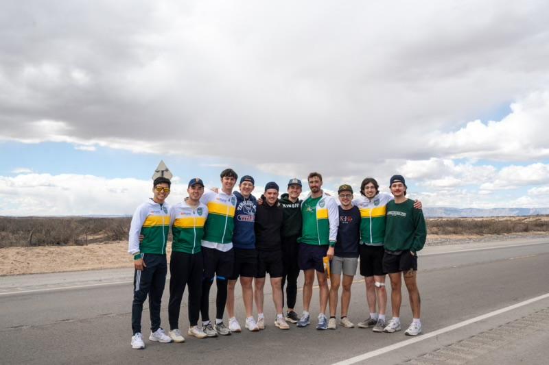 The Gamma Sigma Phi brothers pose for a photo on their ride from Texas to Malibu. (From left to right) Mateo Giron, Ashton Perez, Tyler Gaylor, Bode Gwin, Carter Young, Sam O’Quinn, Jackson Kulp, Mason Hejl and Aidan Boisvert followed in the footsteps of their fraternity's Abilene alumni. Photo courtesy of the Gamma Sigma Phi brothers